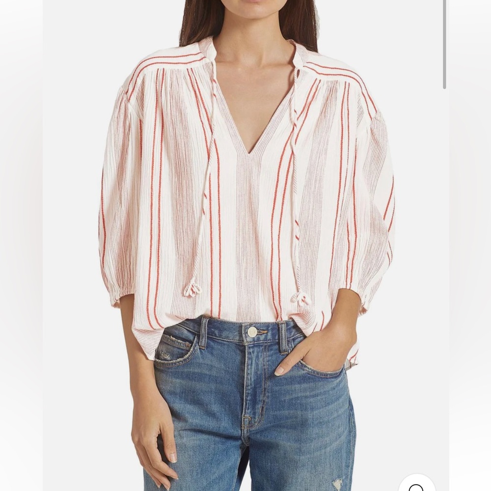 Joie Rowyn Womens Boho Striped Peasant Top lightweight gauzy cotton S NWT